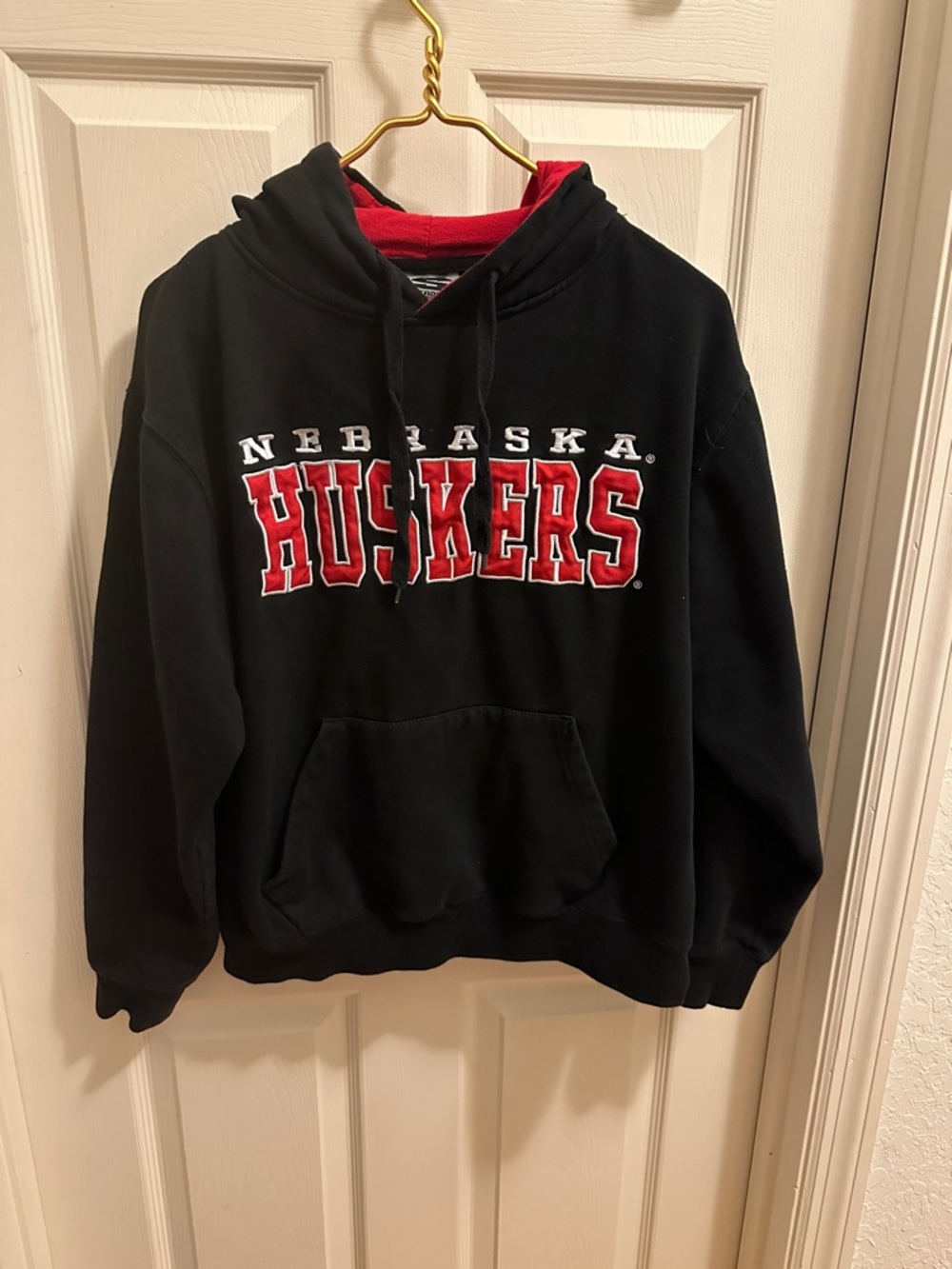 Stadium Athletics Black Hoodie with Red Nebraska Huskers Lettering